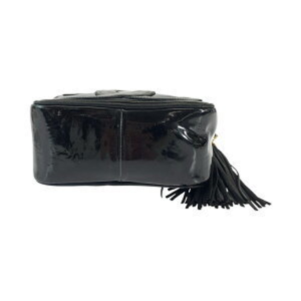 CHANEL Big Coco Mark Tassel Fringe Black Patent Chain Shoulder Bag